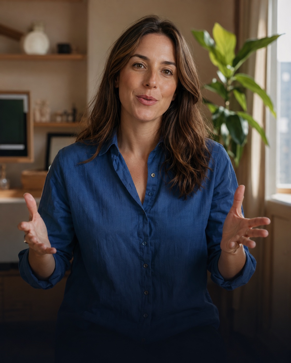 Illustration of a video creator facing the camera with a Selvi reading prompt